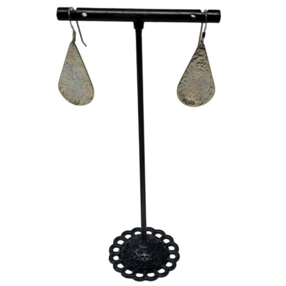 Vintage Signed TG Sterling Silver Drop Dangle Earrings Hammered Tear Drop - Picture 3 of 8